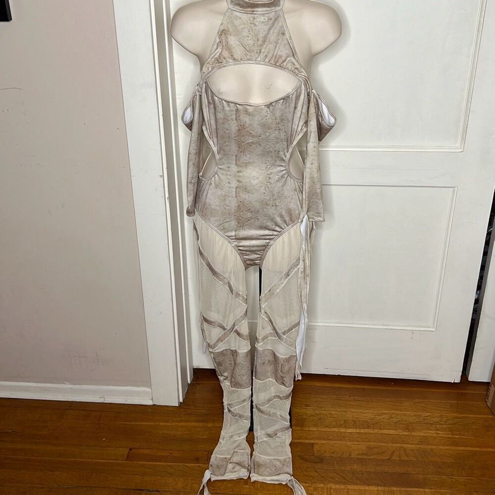 Dreamgirl It's A Wrap Mummy Bodysuit Halloween Costume Set - Tan Small NWOT